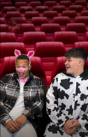 Influencers dressed up as a pig and a cow